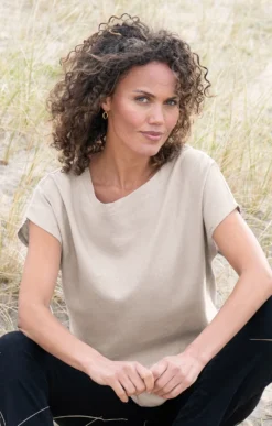 Ladies Linen Mix Crew Top