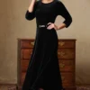 Ladies Velvet Boat Neck Dress