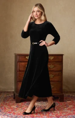 Ladies Velvet Boat Neck Dress
