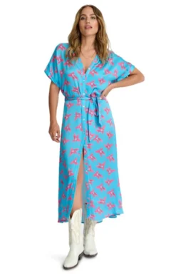 Ladies Button Dress With Tie