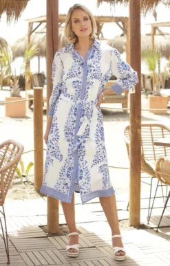 Ladies Pomodoro Wedgewood Long Shirt Dress